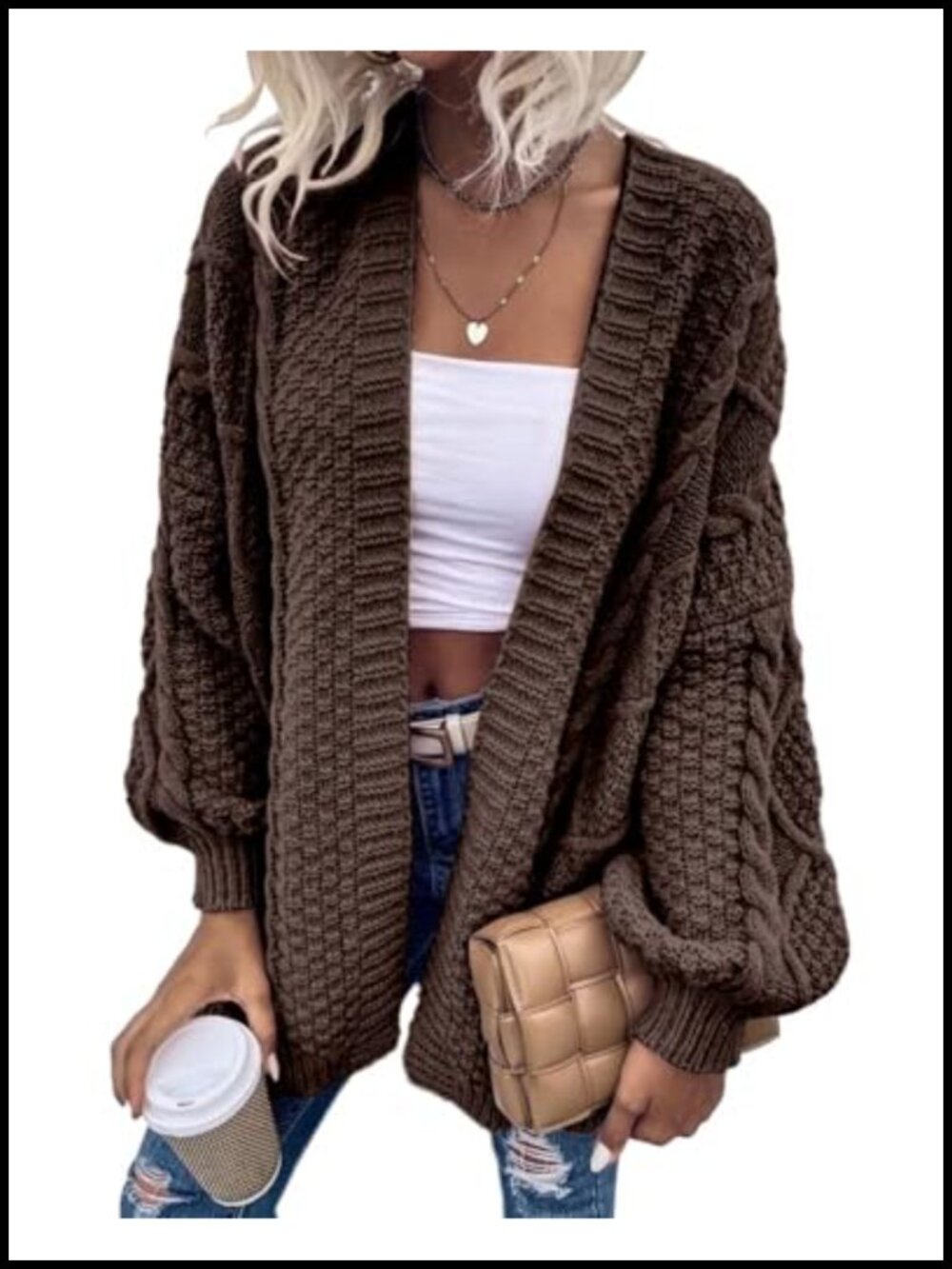 Chunky Cable Knit Cardigan Sweater Oversized Open Front Long Sleeve